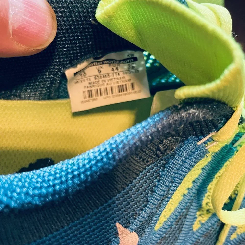 NIKE Mens Flyknit Lunar 2 Sz 10 US 44 EUR Volt Blue 9 UK Running Shoes